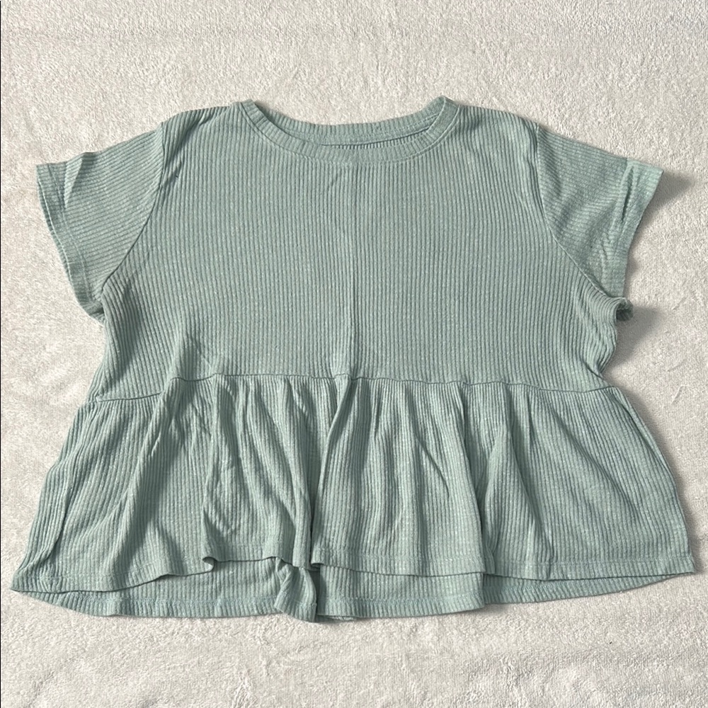 Ribbed Peplum Top - Green